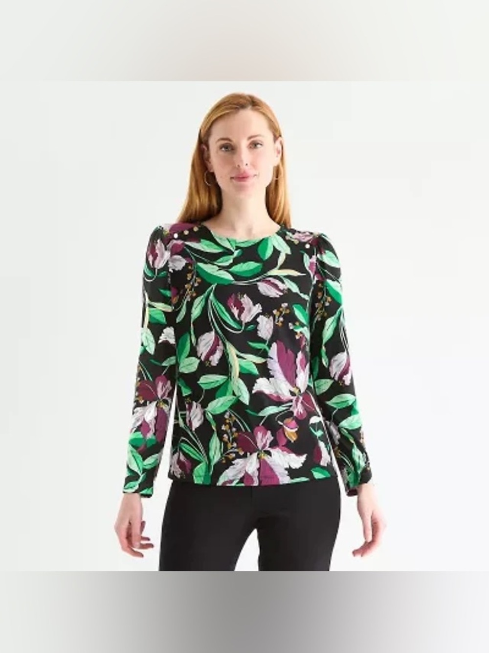 Liz Claiborne Womens Tall Crew Neck Long Sleeve Blouse